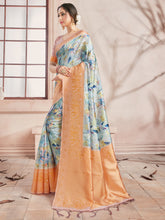Off White Banarasi Art Silk Digital Print Woven Saree